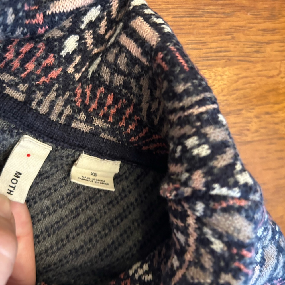 Anthropologie Moth Wool & Alpaca Blend Tunic Sweater | XS | Fair Isle Cowl Neck - Picture 3 of 10